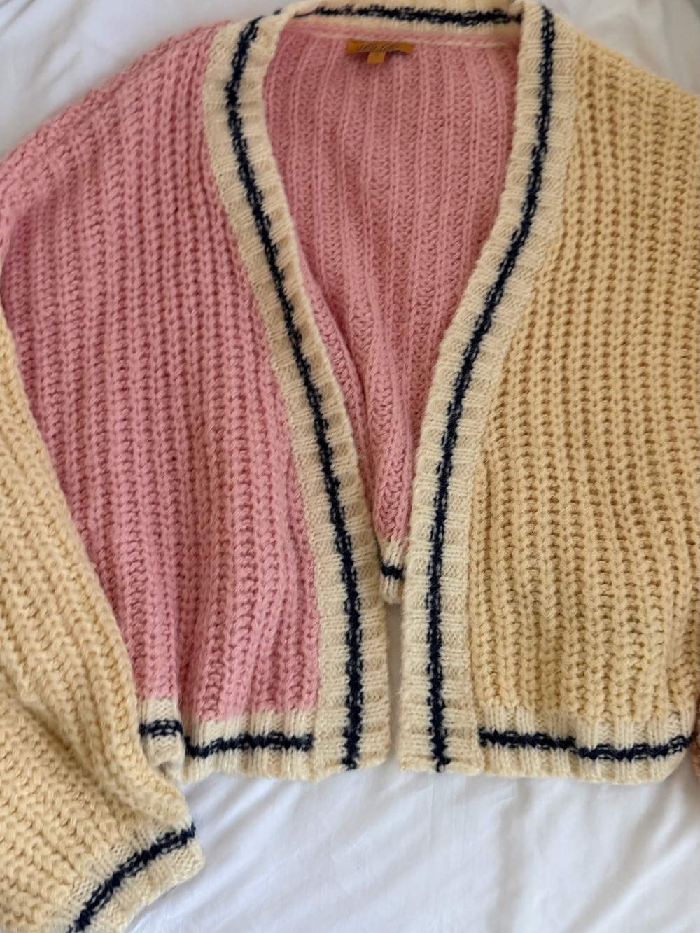 Pink and Cream Colorblock Knit Cardigan Sweater